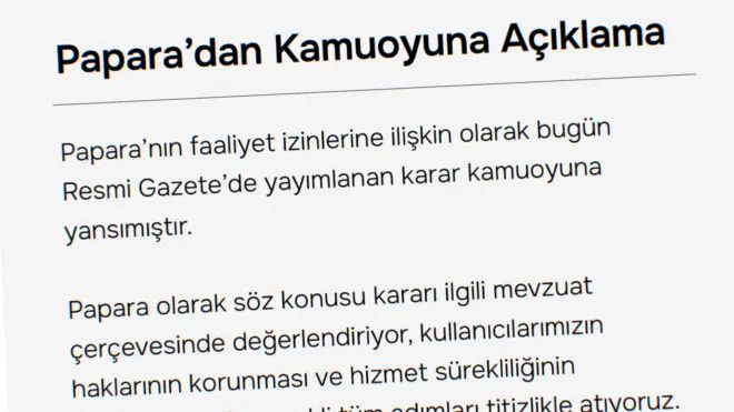 Son Dakika: Papara'ya Şok! Merkez Bankası İptal Kararı!