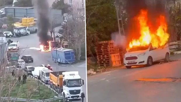 Ataşehir'de Korkunç Yangın! Araç Alevlere Teslim Oldu